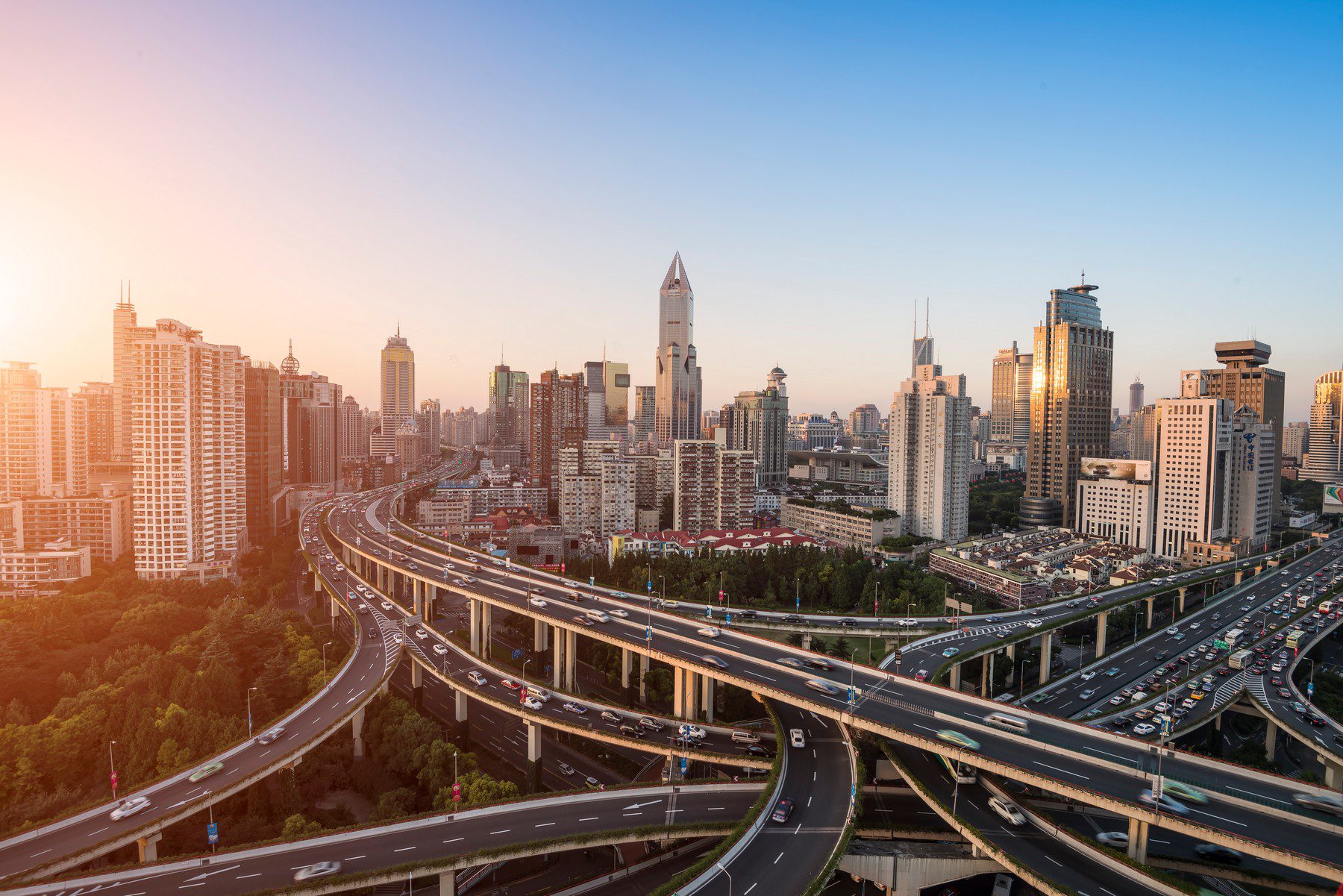 City with highways and busy traffic