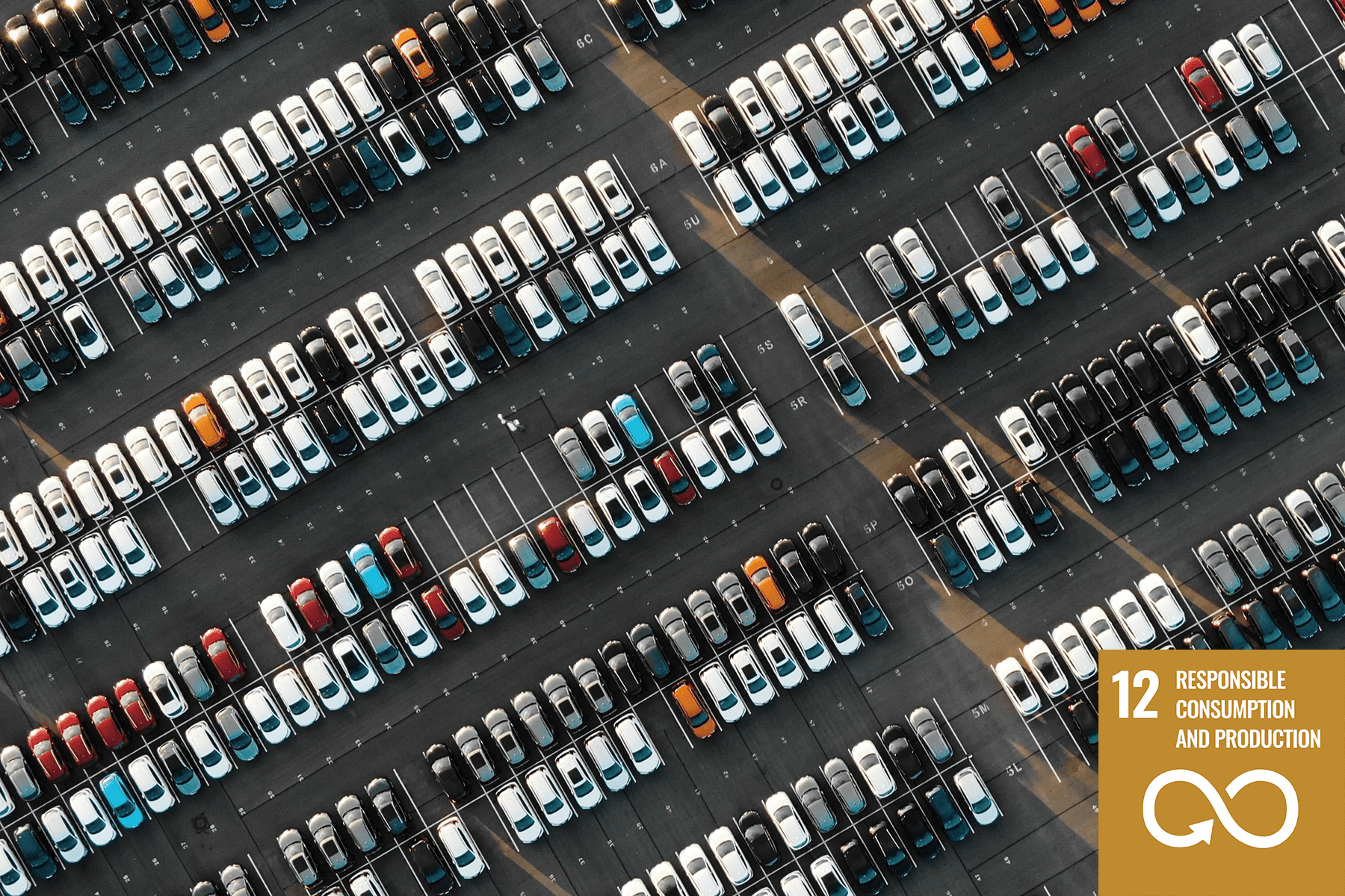 parking lot filled with cars with SDG icon